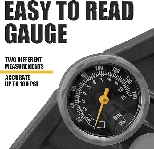 Miniatura 8 de BV Bicycle Pump Durable Steel 24 Inch Full Size Bike Floor Pump with Gauge  Smart Valve Head 160 psi Automatically Reversible Presta and Schrader