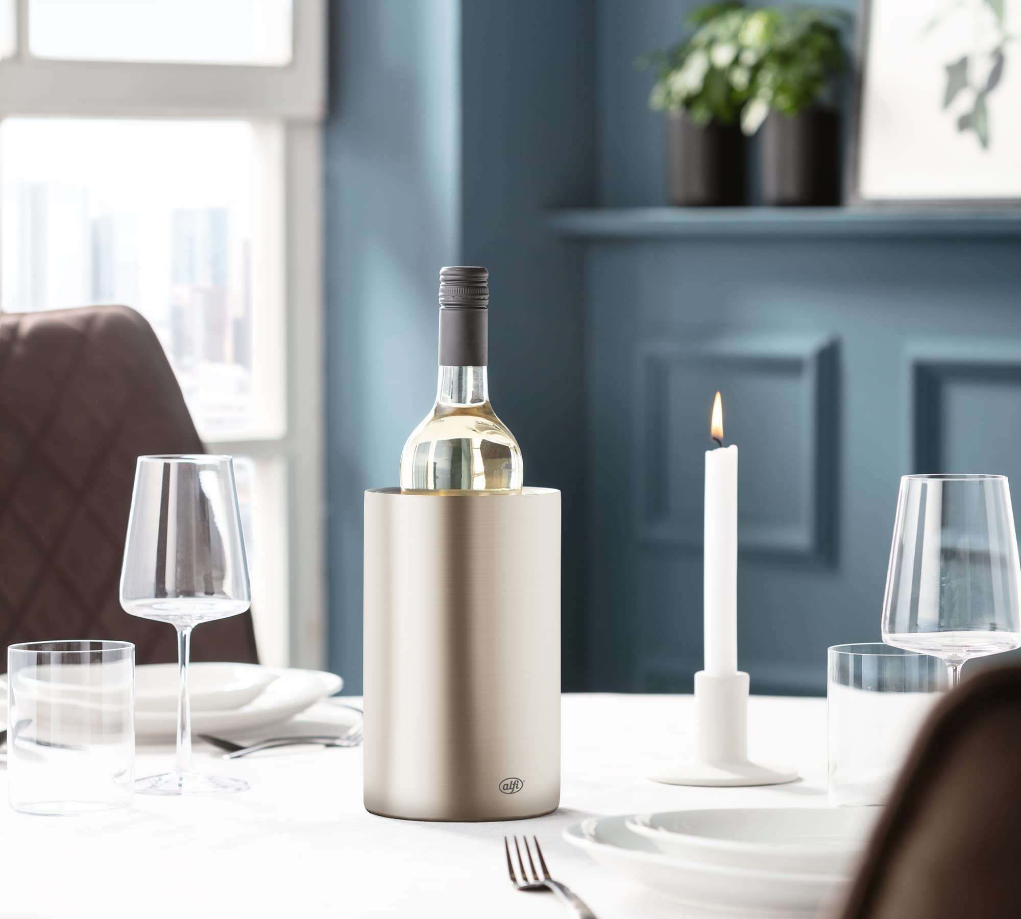 alfi Vino, Stainless Steel Polished, Enfriador de Acero Inoxidable para Botellas de 0,70-1 l, Mantiene el frío sin Agua de condensación ni Hielo, Bebidas frías hasta la última Gota