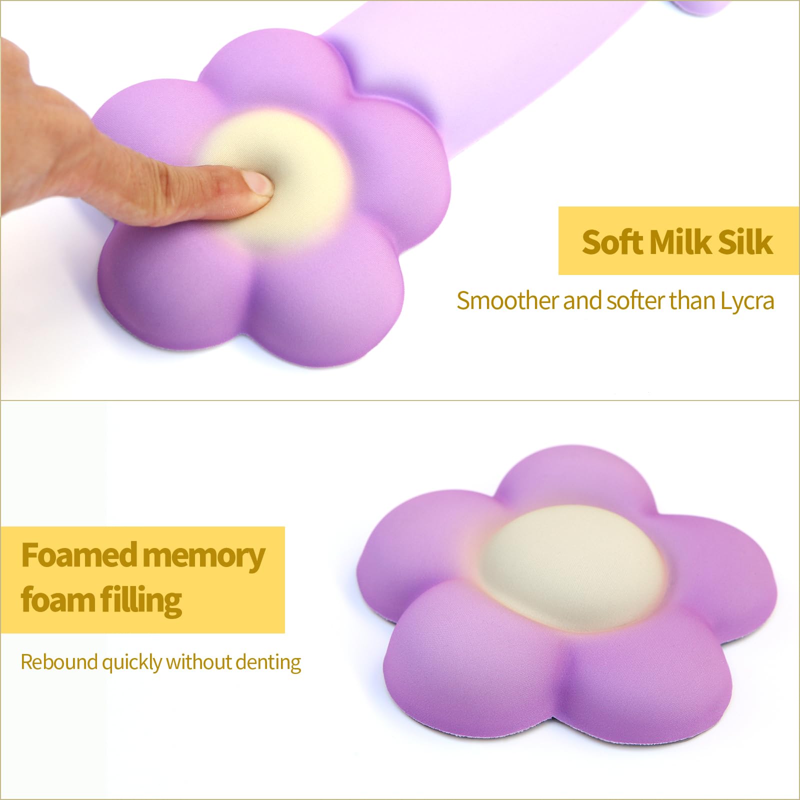 Tappetino per mouse 3 in 1 con motivo floreale e poggiapolsi per tastiera, grande tappetino per mouse da gioco per scrivania, imbottitura ergonomica in memory foam, sollievo dal dolore (viola)
