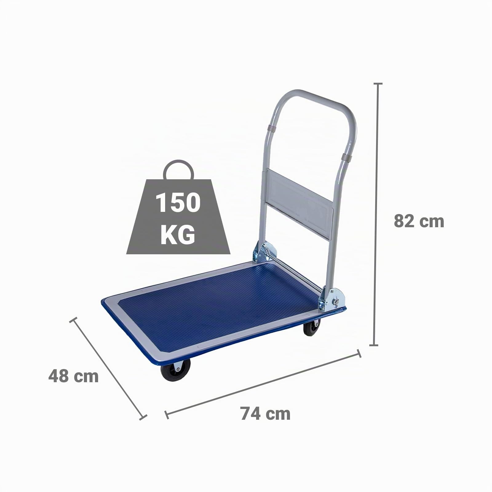 Chariot à plateforme pliable avec capacité de charge de 150 kg - Chariot de transport à plaques - Pneus en caoutchouc antidérapant - Roulettes pivotantes - Bords caoutchoutés - Aide au transport pour