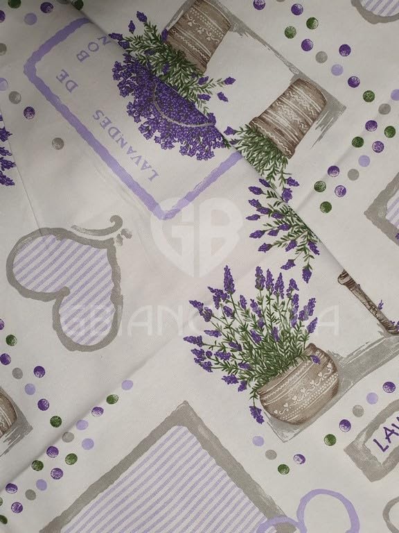GBiancheria Tovaglia da tavola Stampata in 100% Cotone con TOVAGLIOLI Dis. LAVANDA Adatta per l'uso quotidiano Prodotto Ideato, Tessuto e Confezionato in Italia (Per 6 Persone 140x180cm)