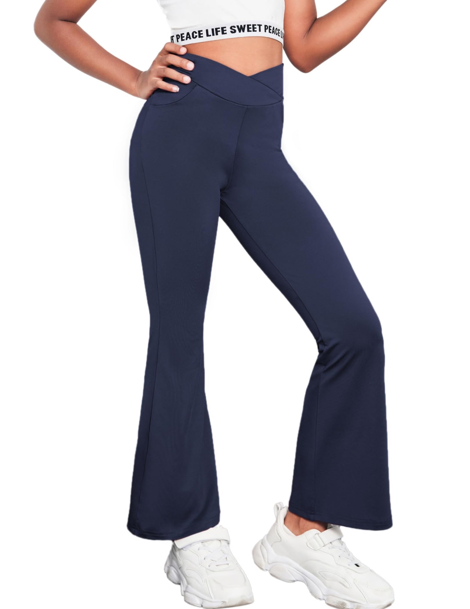 Arshiner Mädchen Flared Leggings Schlaghose Kinder hohe Taille Schlag Sporthose für Yoga Tanz Laufen Plaid Sport Ausgestellte Hosen für Mädchen 5-14 Jahre