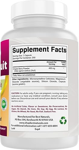 Miniatura 6 de Best Naturals Vitex Chasteberry 400 mg 250 Cápsulas (Paquete de 2)