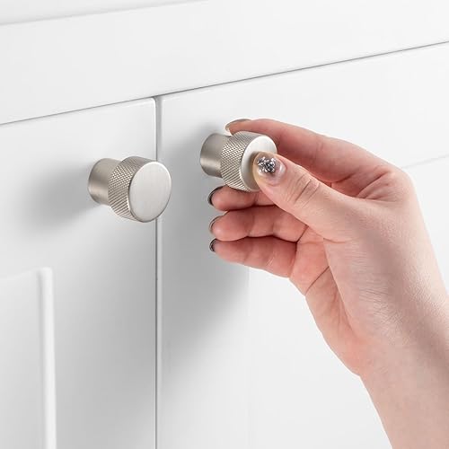 Miniatura 3 de ASKANO AK1301 - Paquete de 20 pomos de gabinete de cocina moleteados, níquel cepillado, manija redonda, herrajes sólidos para cajón, aparador, baño,