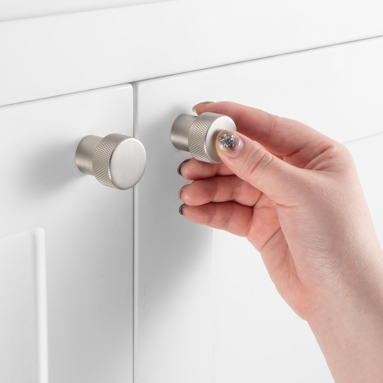 ASKANO Brushed Nickel, Knurled Kitchen Cabinet Knob AK1301, Knob A-10Pcs - Image 2