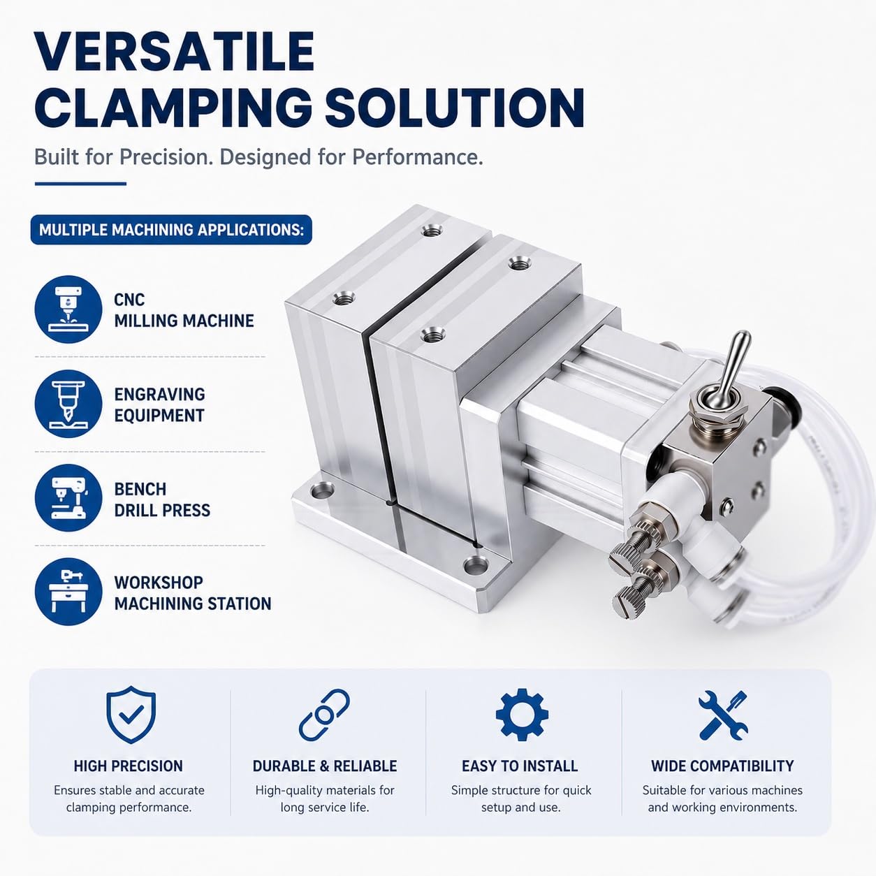 Sujeción CNC, Herramienta De Sujeción Neumática Rápida | Accesorio Mordaza Máquina, 3mm, Operación Neumática Estable, Fuerza Sujeción 40kg, Para Fresado De Banco