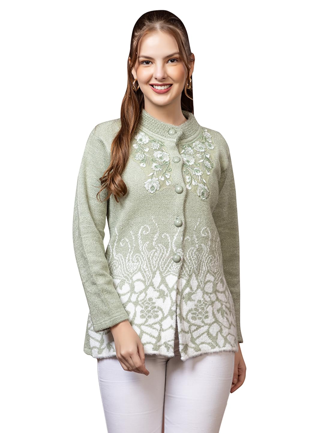 Women’s Woolen Round Neck Button Cardigan | Winter Warm Knitted Sweater for Women