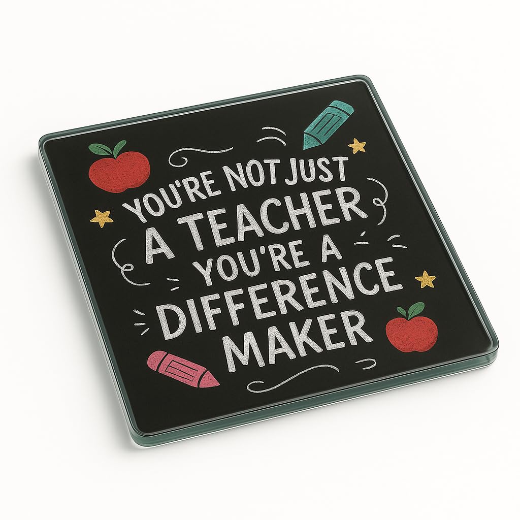 The Plum Penguin Chalkboard Whimsy Acrylic Coaster Gift For Teachers - Unique End Of Term Present With Doodles And Inspirational Quote