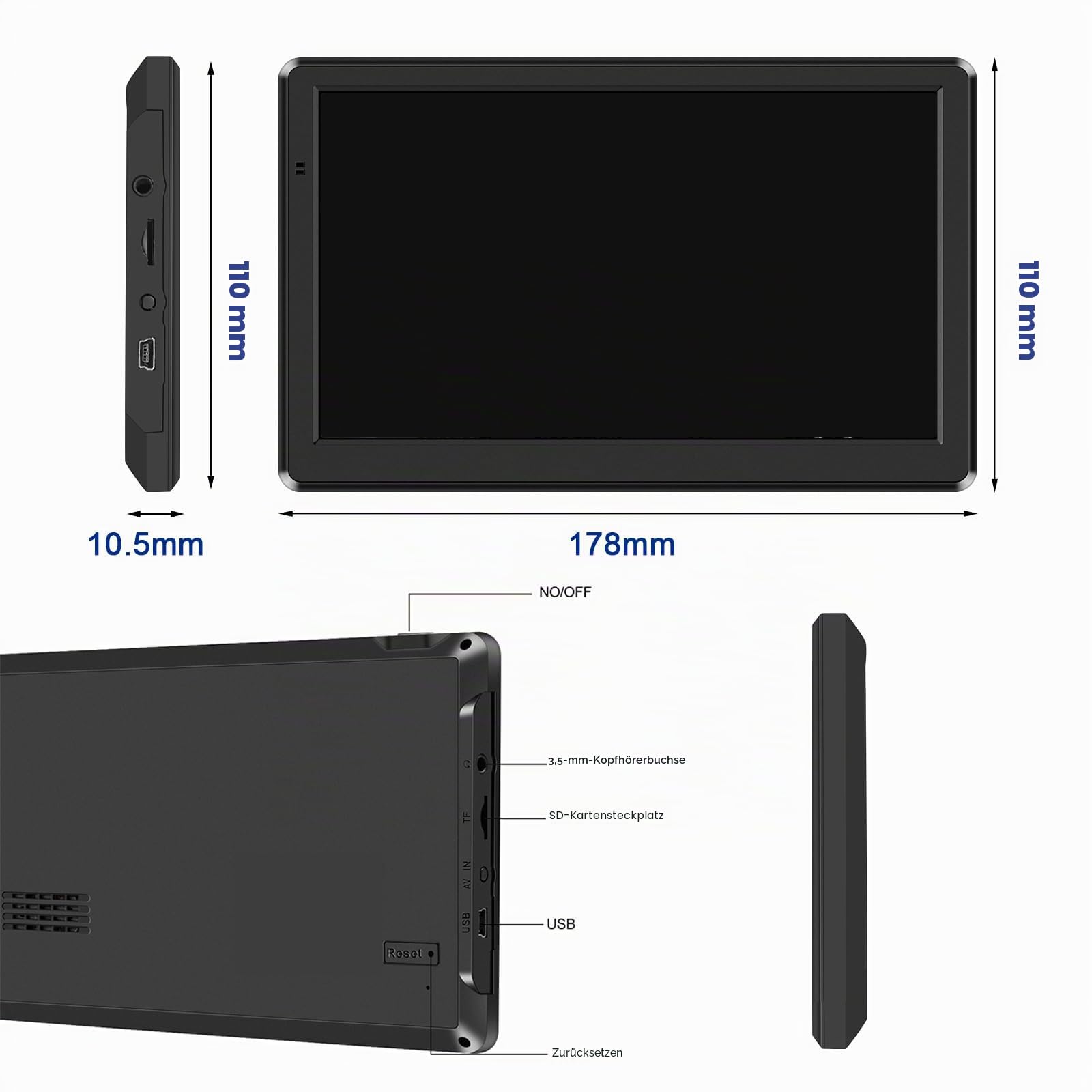 17,8 cm (7 Zoll) Navi, HD-Touchscreen, GPS-Navigation für Autos und LKWs mit UK- und Europa-Karten, LKW Navi, lebenslange kostenlose Updates, Unterstützung der Postleitzahl-Suche, Blitzer-Alarm,