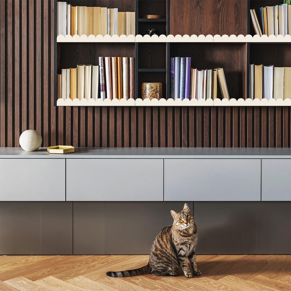 50 Piezas Moldura de Madera Decorativa Ondas 40 x 4 cm Listón Madera Festoneada Sin Terminar Moldura madera Pared con Puntos Adhesivos para Gabinete,Estante,Ventana,Puerta