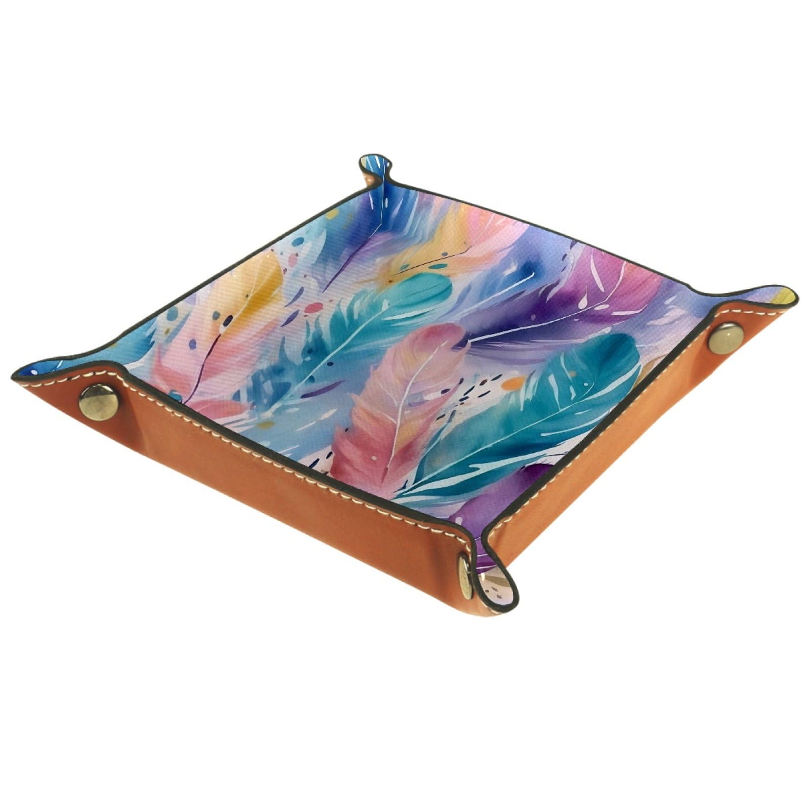 VAPOKF Colored Feathers Portable Folding Dice Rolling Tray, Microfiber Leather Dice Holder for Dice Games Like RPG, DND and Other Table Games