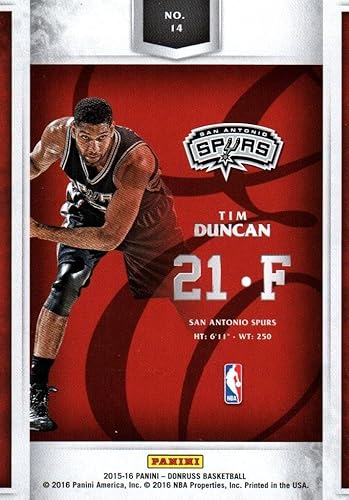 Miniatura 2 de Tim Duncan Elite Extra Edition Donruss Collectible Basketball Card- 2016 Panini Donruss Basketball Card #14 (Spurs)