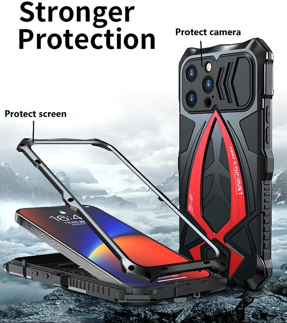 iPhone 13 Pro Max Case Metal Aluminium Bumper Cover Built-in Soft Rubber Shock Proof Military Grade Protective Cover -Black