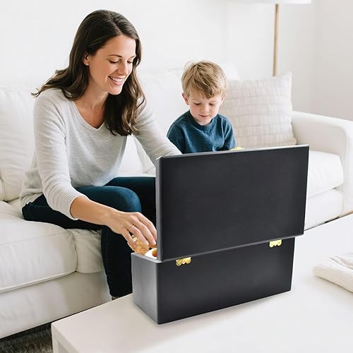 Miniatura 3 de Caja de almacenamiento grande de madera de 11.8 x 7.8 x 5.5 pulgadas con tapa con bisagras, color negro para zapatos, ropa, cocina, baúl de recuerdo