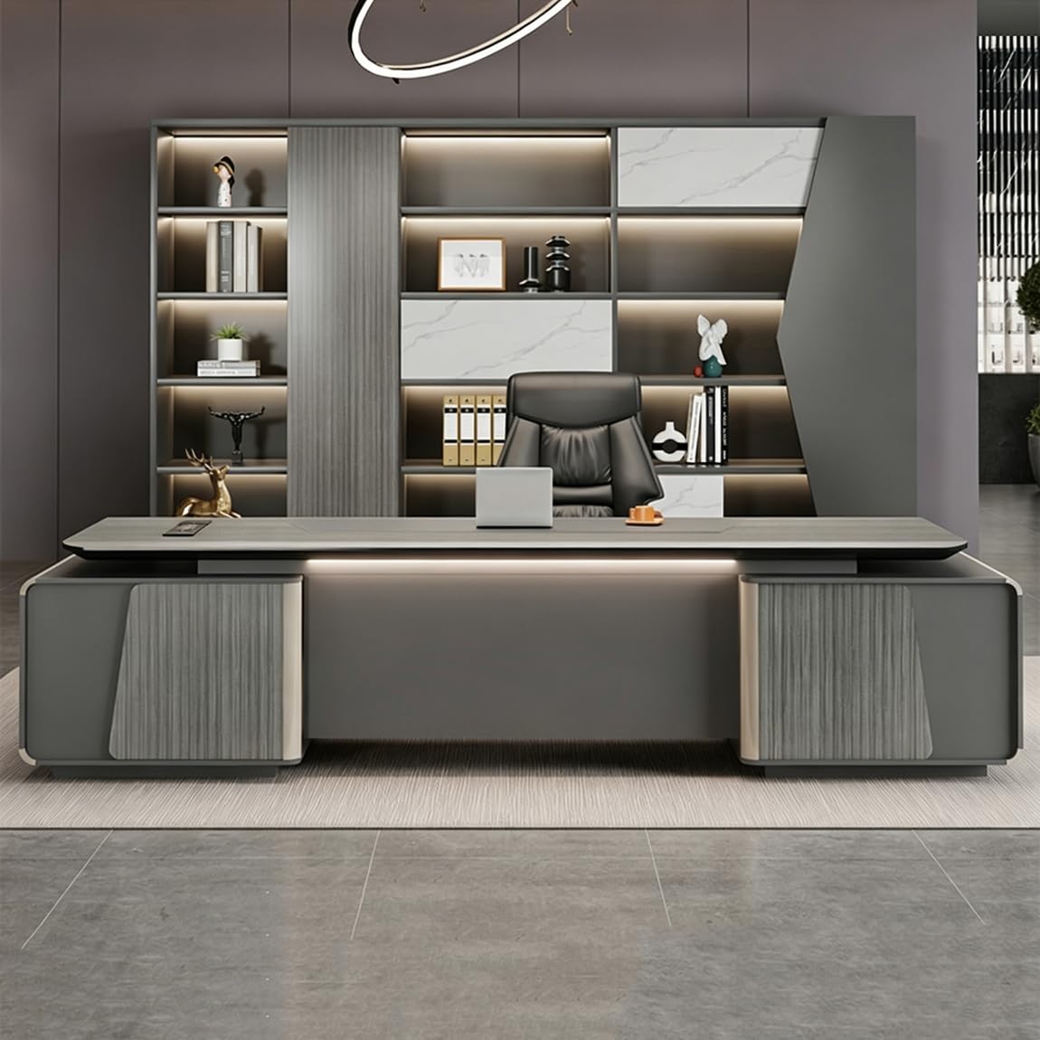 DUWEIKE L Shaped Executive Desk, Large Wood Home Office Desks with Lockable File Cabinet, Modern Corner Writing Computer Desk for Work Study,71 in