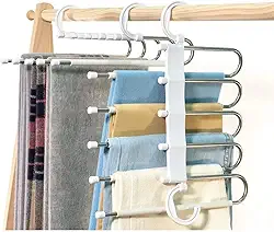 Cabide Para Calças Multiuso 5 Divisórias Retrátil Aço Inox Organização de Guarda Roupa Vertical e Horizontal Economiza Espaço Suporta 5kg Camisas Gravatas Cachecóis Toalhas (Branco)