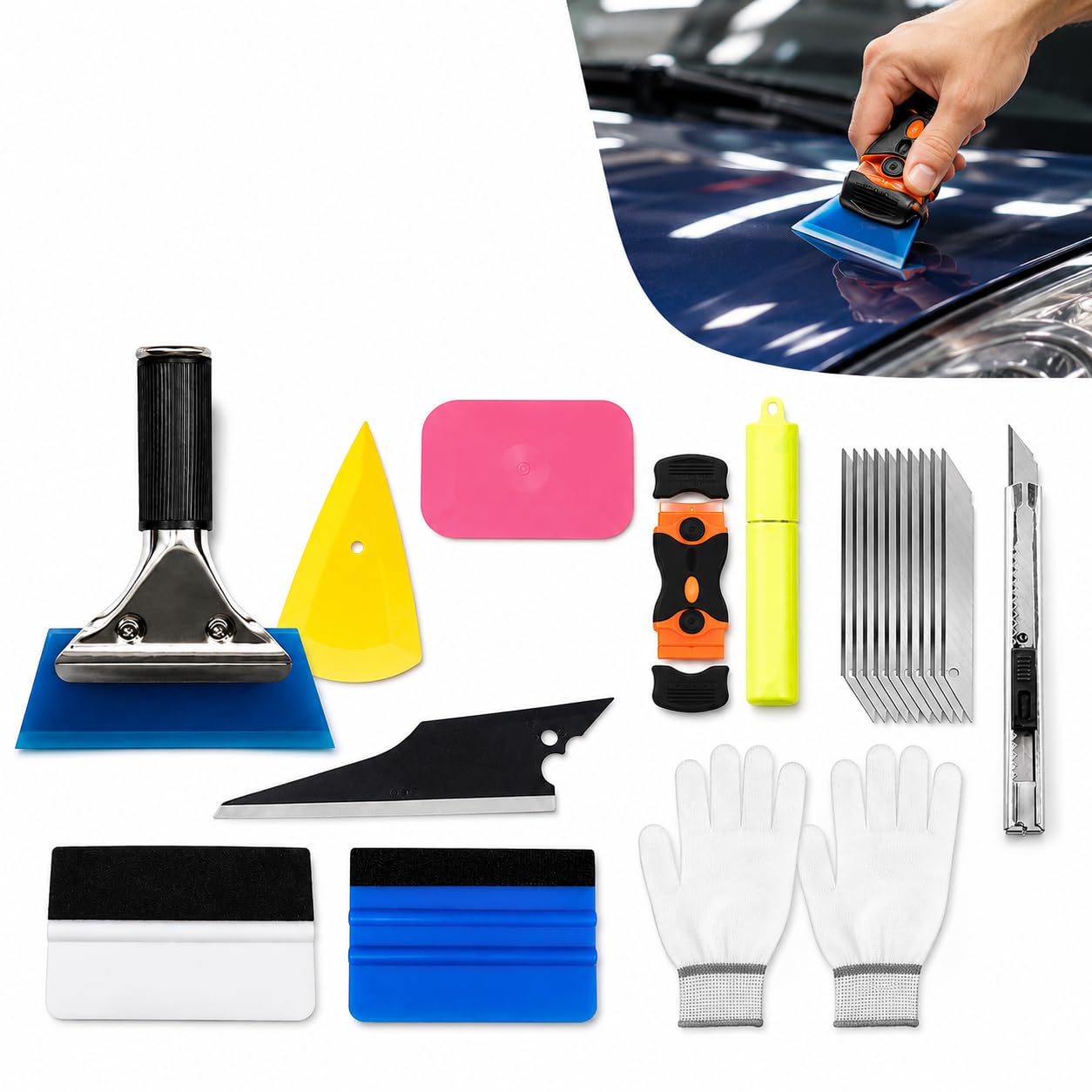 18 PCS Car Window Tint Tool Kit, Vinyl Wrap and Film Installation Tools with Squeegees and Utility Knife, Auto Glass Tint Application Set for Car Window Film Wrap Universal