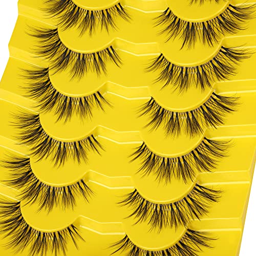 Lashes Natural Look False Eyelashes Wispy Clear Band Lashes Invisible Thin Fairy Cat Eye Lashes Fluffy Faux Mink Lashes Korean Strip Eyelashes Pack #TOP5
