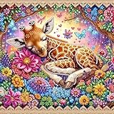 5D DIY Diamond Art Kits For Adults,Flower Giraffe Diamond Paintings Kits for Beginners Crystal Art,Paint by Diamonds Dot Full Drill Gem Art Crafts Special Shape,Home Wall Decoration 11.8x11.8 Inches.