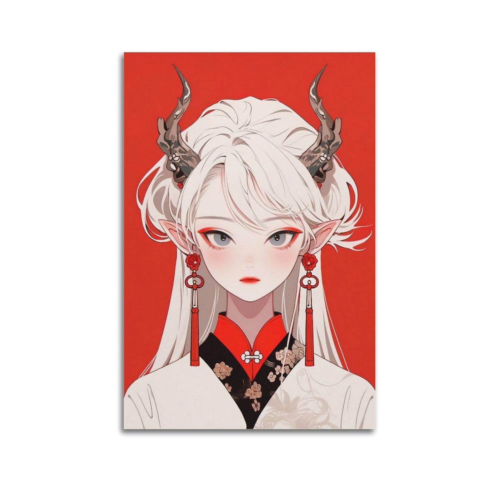 WGJYMX Character Chinese Style Dragon Horned Girl Illustration Art Decorative Painting Canvas Wall Posters And Modern Family Bedroom Decor 16x24inch(40x60cm)