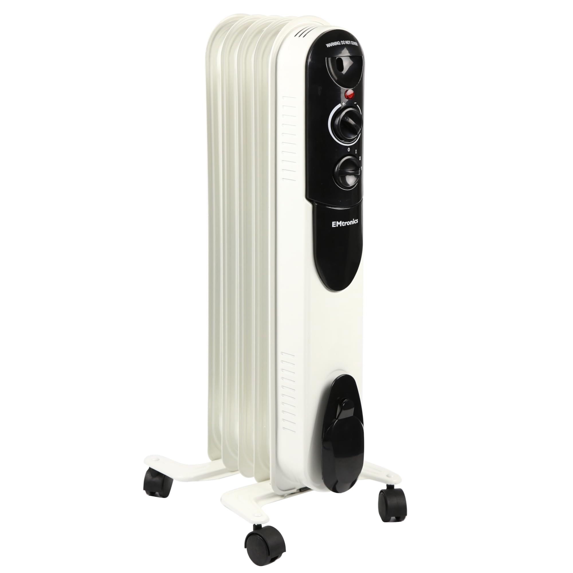 EMtronics EMOFR5WH 1000W/1KW 5 Fin Portable Electric Oil Filled Heater Radiator with Adjustable Thermostat and 3 Heat Settings for 10 sqm Room - White