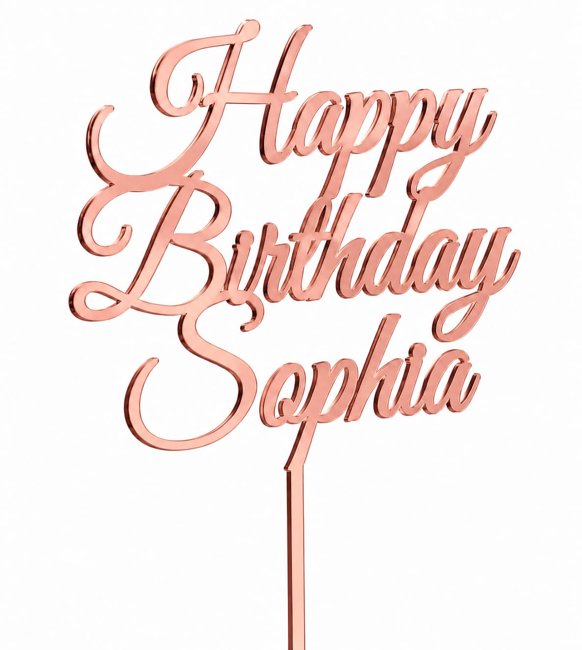 Personalised Happy Birthday Cake Topper with Name | 3mm Mirror Acrylic Cake Decoration | Custom Birthday Cake Topper | Gold, Rose Gold or Silver Mirror Finish
