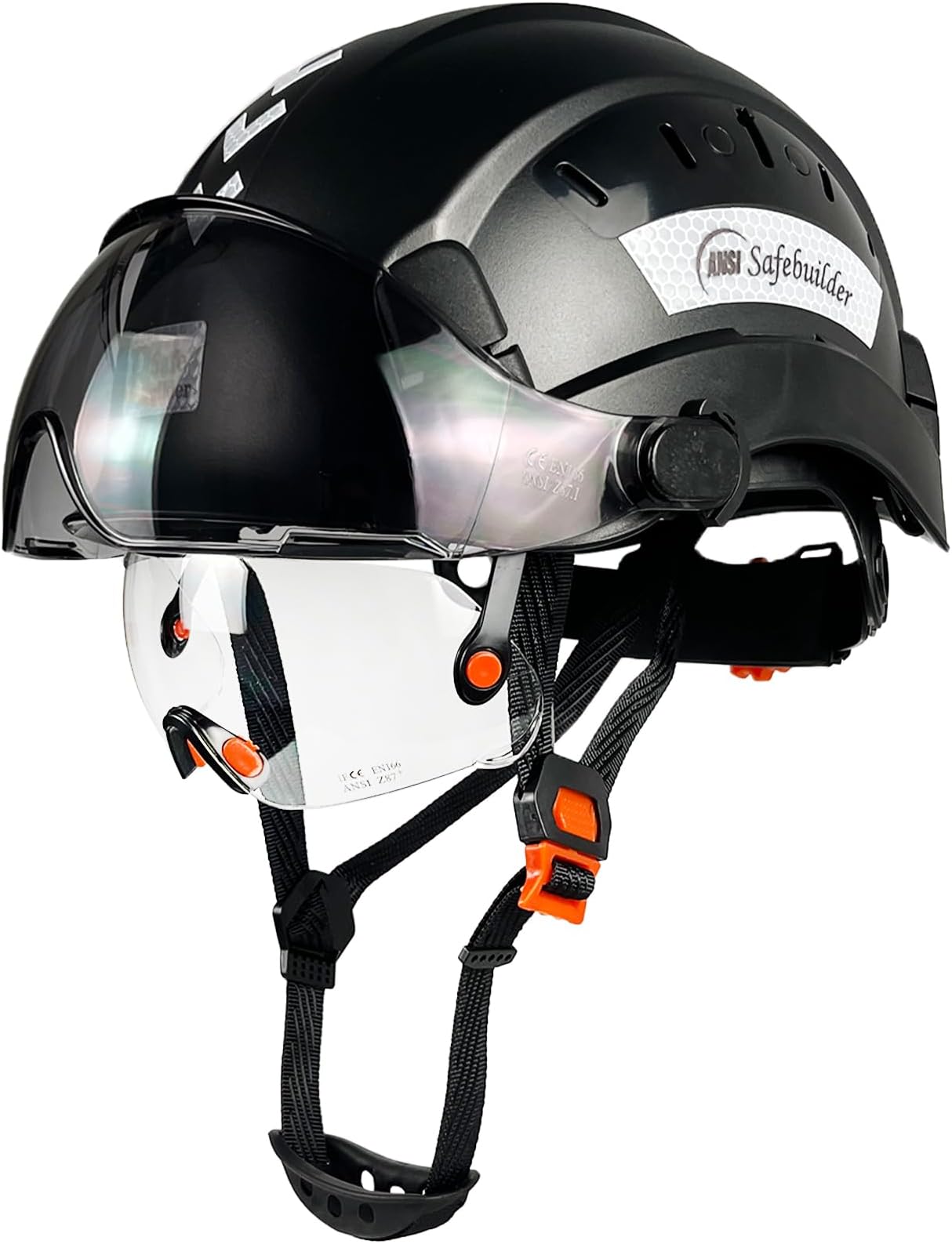 Safety Helmet Hard Hat with Visor Clear & Tinted Adjustable Vented ABS Work Helmet 6-Point Suspension ANSI Z89.1 Approved for Industrial (Black Hat with Clear & Tinted Visor)