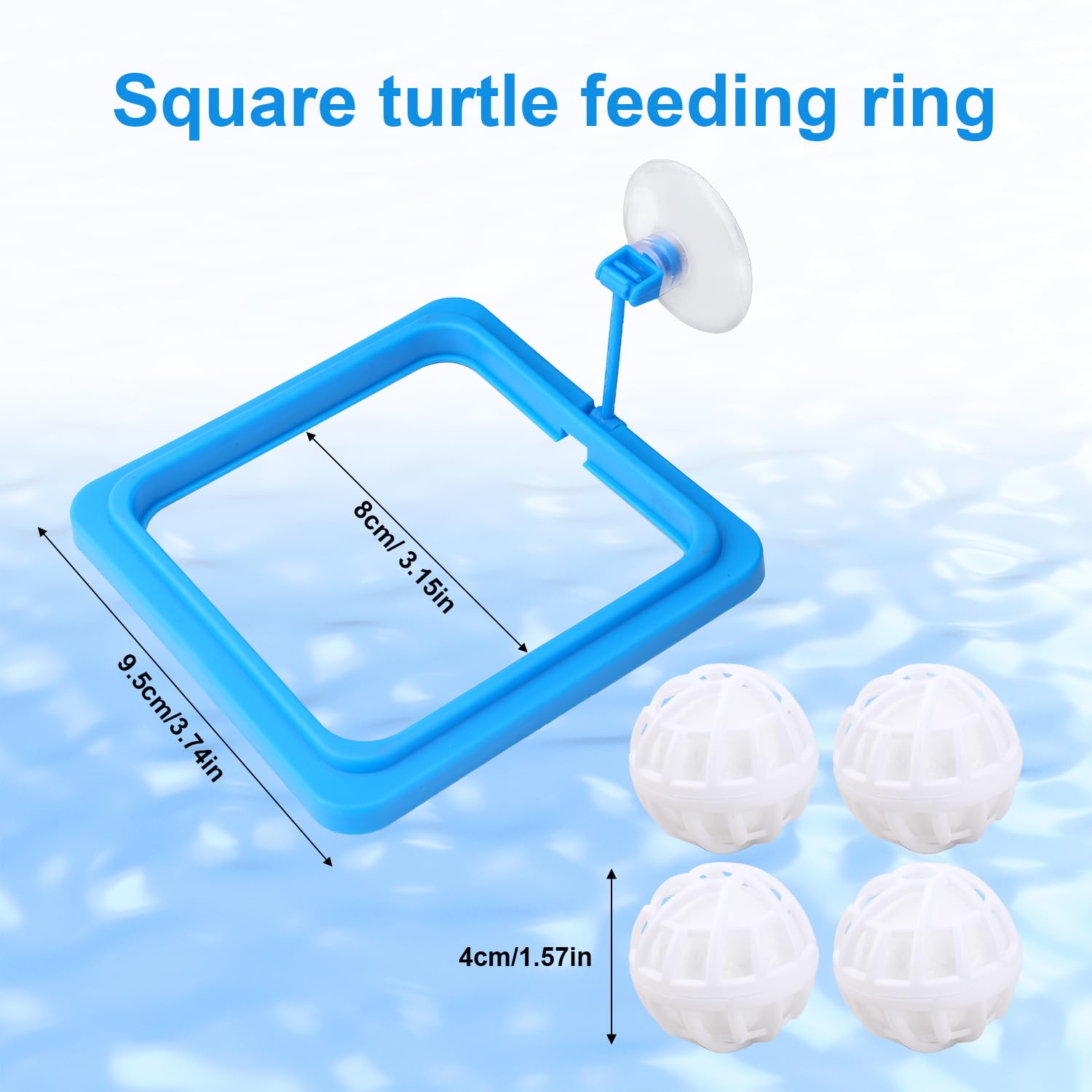 Square Turtle Feeding Ring with Suction Cup, Include 4pcs Nitrifying Balls Fish Feeder Accessories for Tank Floating Tortoise Ball Toy to Maintain Water Quality Feeding Ring for Betta Turtle Guppy