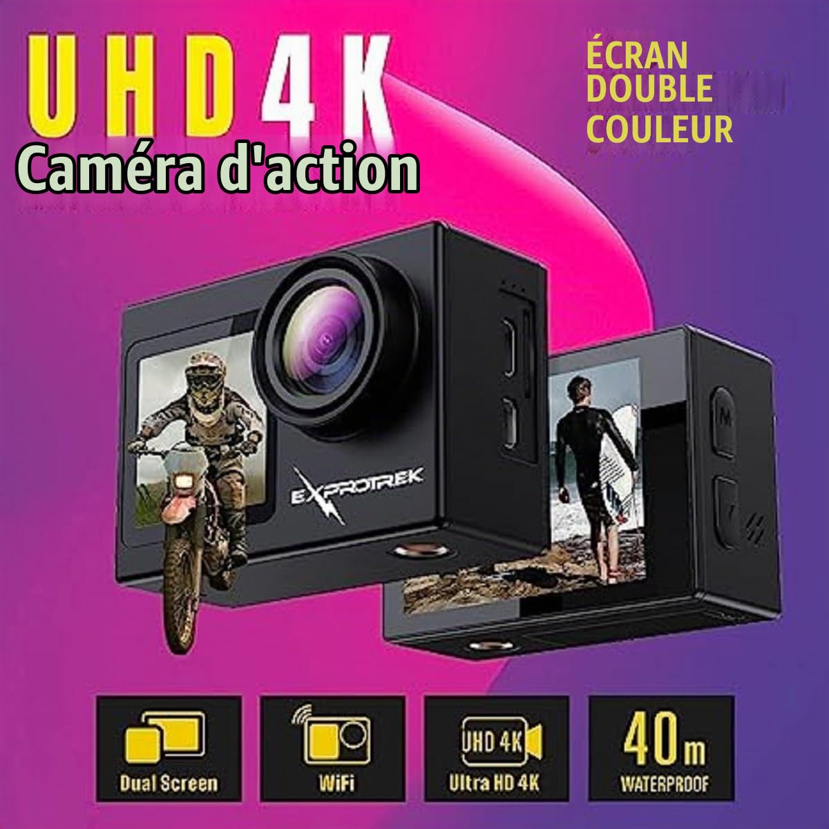 Action Camera WiFi 4K 20MP, Vue Réglable EIS, Étanche à 40m, Sport Télécommandée Avec Set d'Accessoires Pour Casque