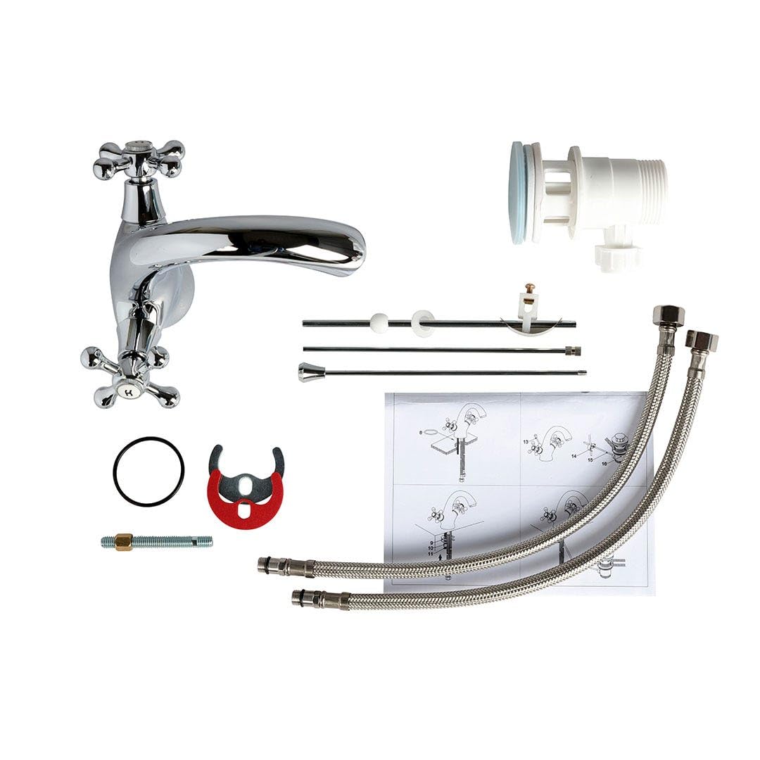Kiamami Valentina - Set Rubinetti Bagno Stile Retrò | Miscelatore Lavabo, Bidet e Vasca | Finitura Cromata Elegante | Manopole a Croce
