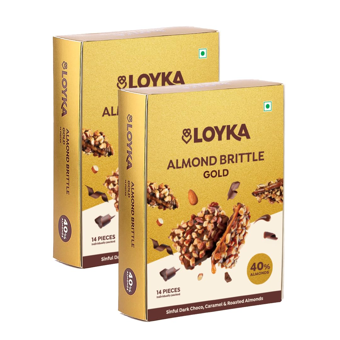 Loyka Almond Brittle Classic Choco Box - 2 packs x 12 pcs | Premium Chocolate Gift Hamper | Choco & Nut Dryfruit Delicacy | Roasted California Almonds (45%), Dark Choco, Salted Caramel |Any-time snack