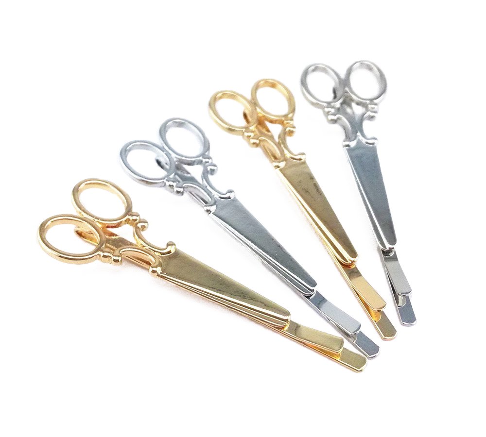 Amazon.com : yueton 4pcs Gold and Silver Scissors Shape Barrettes