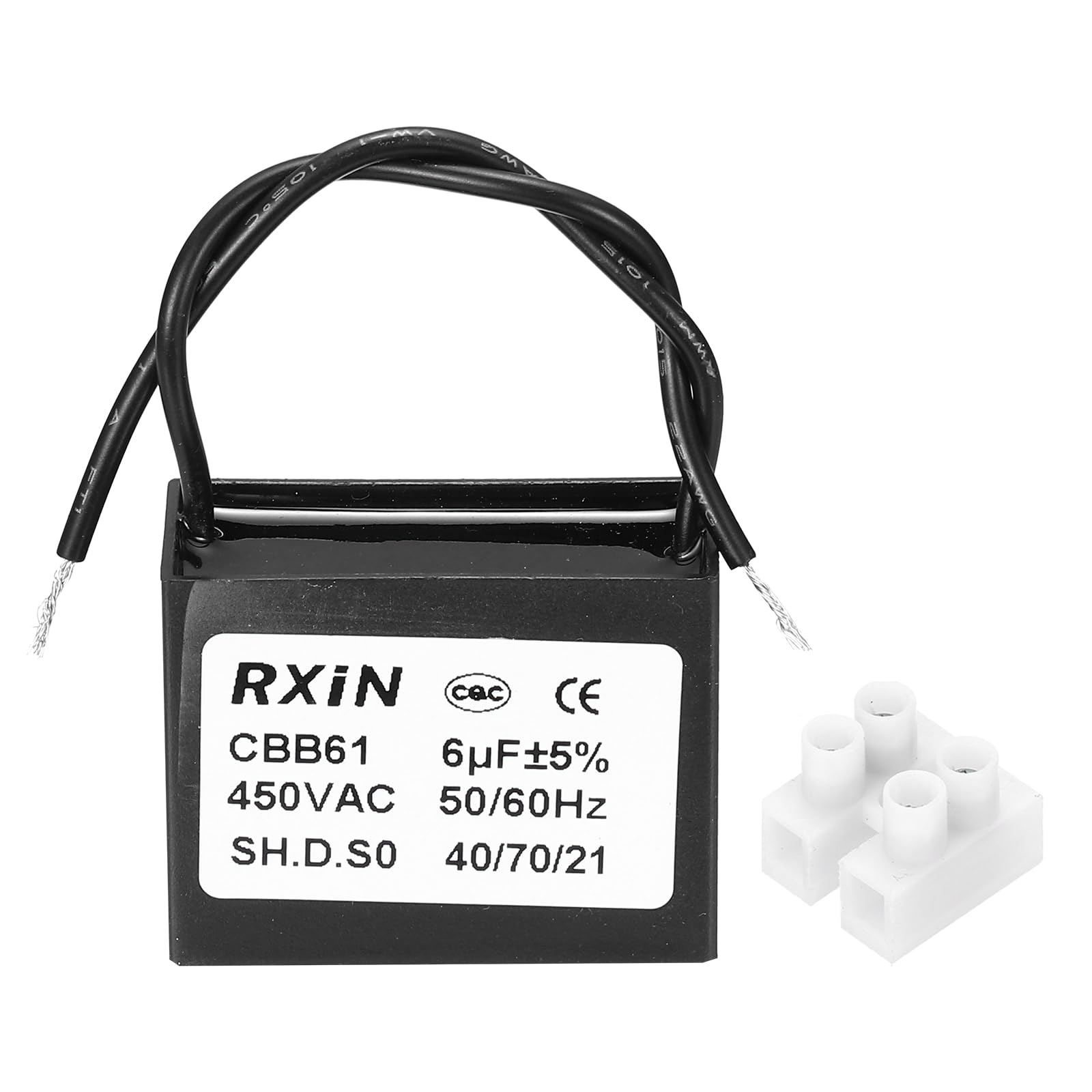 MECCANIXITY CBB61 Capacitor, 6uF 450V 2-Wire Ceiling Fan Motor Starting Capacitor for Ceiling Fan, Motor Generator, Blower, Exhaust Fan, Black