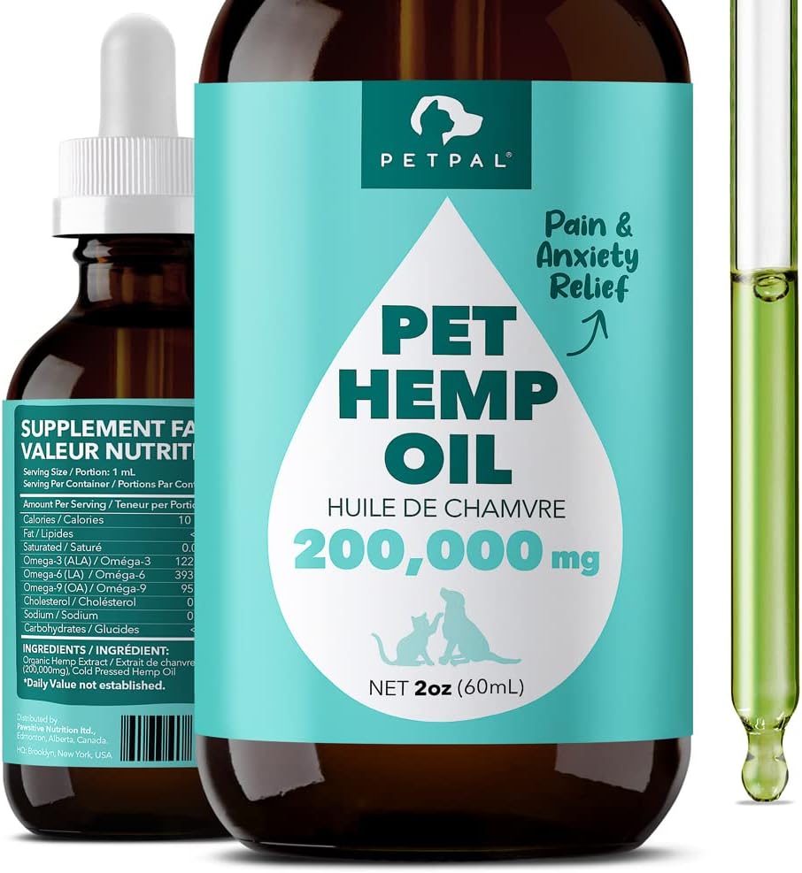 PetPal Organic Pet Hemp Oil for Dogs & Cats 200,000 Canadian Grown, Natural Calming Aid
