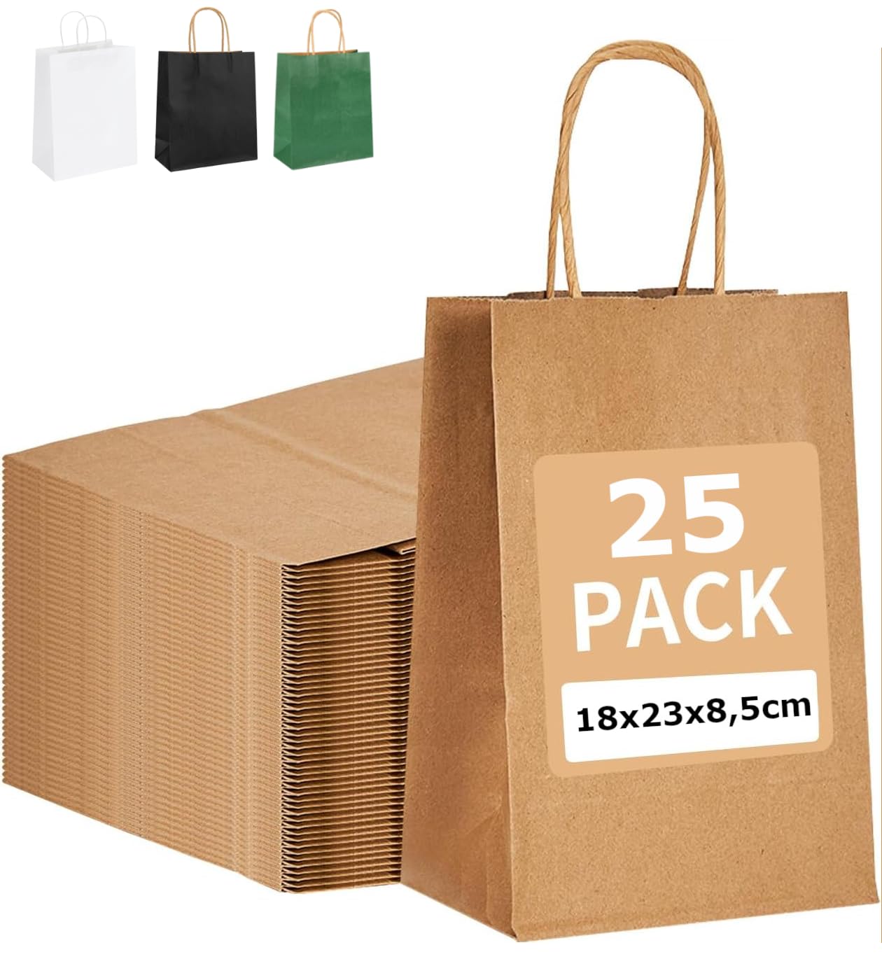100 sacchetti di carta kraft marrone e bianco per alimenti, generi alimentari, panini, dolci, frutta e verdura ecc. Sacchetti per il pranzo usa e getta, ecologici (203 x 203 mm), bianco