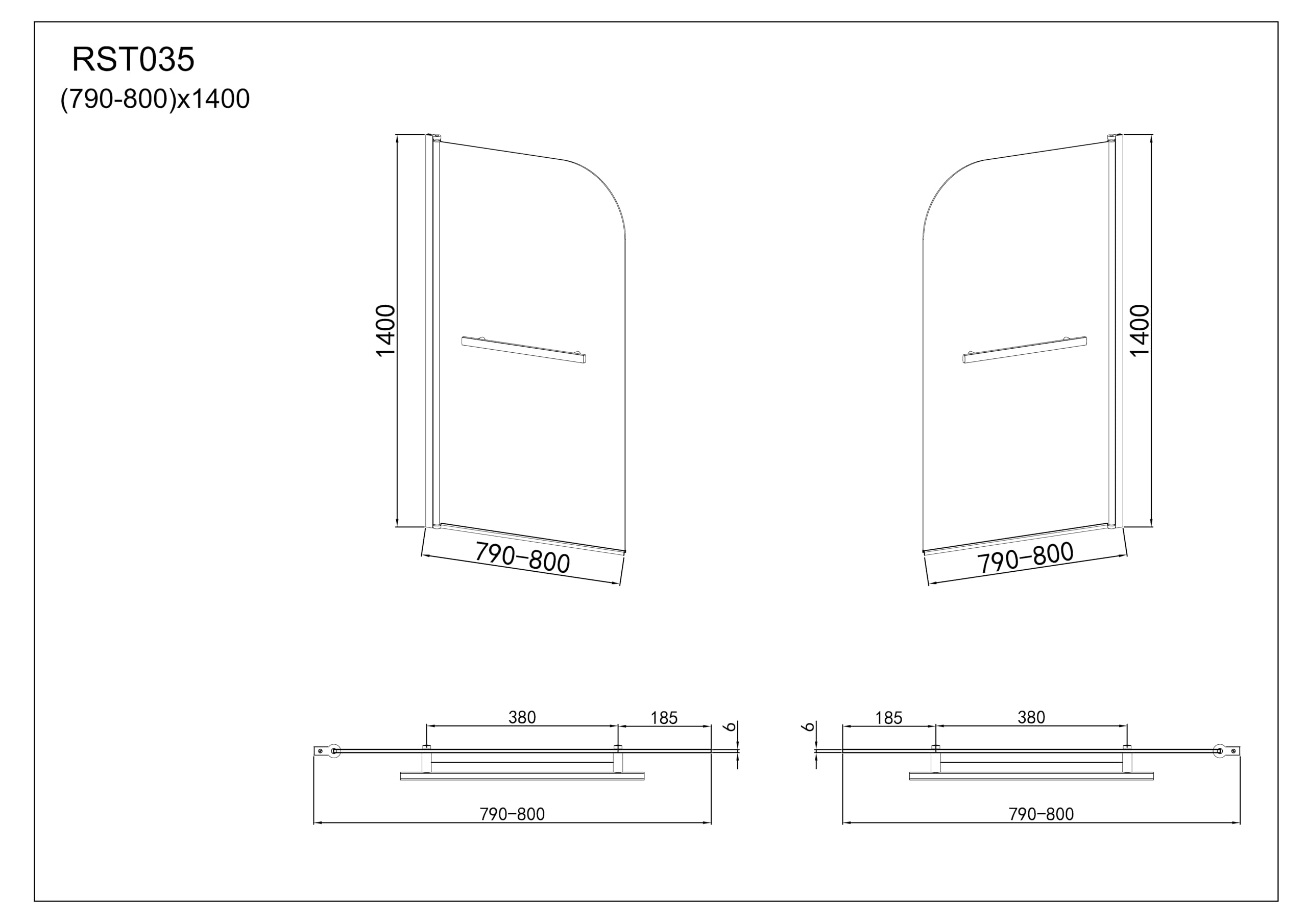 VeeBath RST035 - Pannello per vasca da bagno in vetro temperato con bordo curvo, 6 mm, cromato