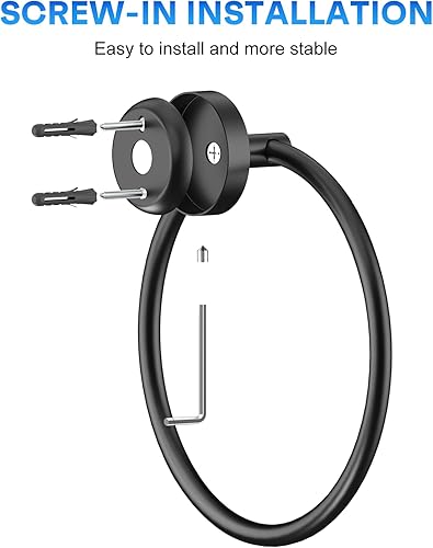 Miniatura 4 de Toallero de mano atornillado negro mate para pared de baño, colgador de toallas redondo de acero inoxidable para accesorios de baño