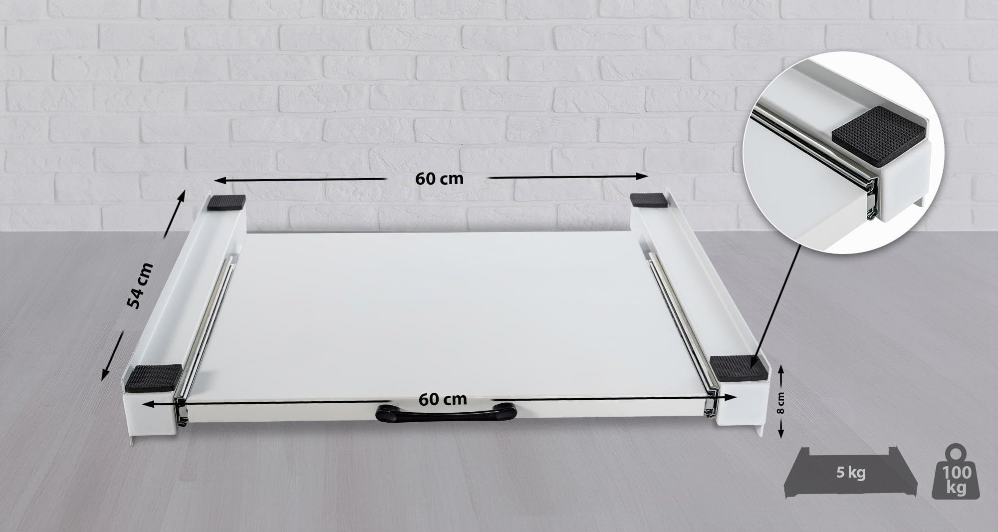 CLP Bastidor De Conexión para Lavadoras I Base Intermedia Universal para Electrodomésticos De Acero con Mesa Extraible, Contenido del Set:con Estante