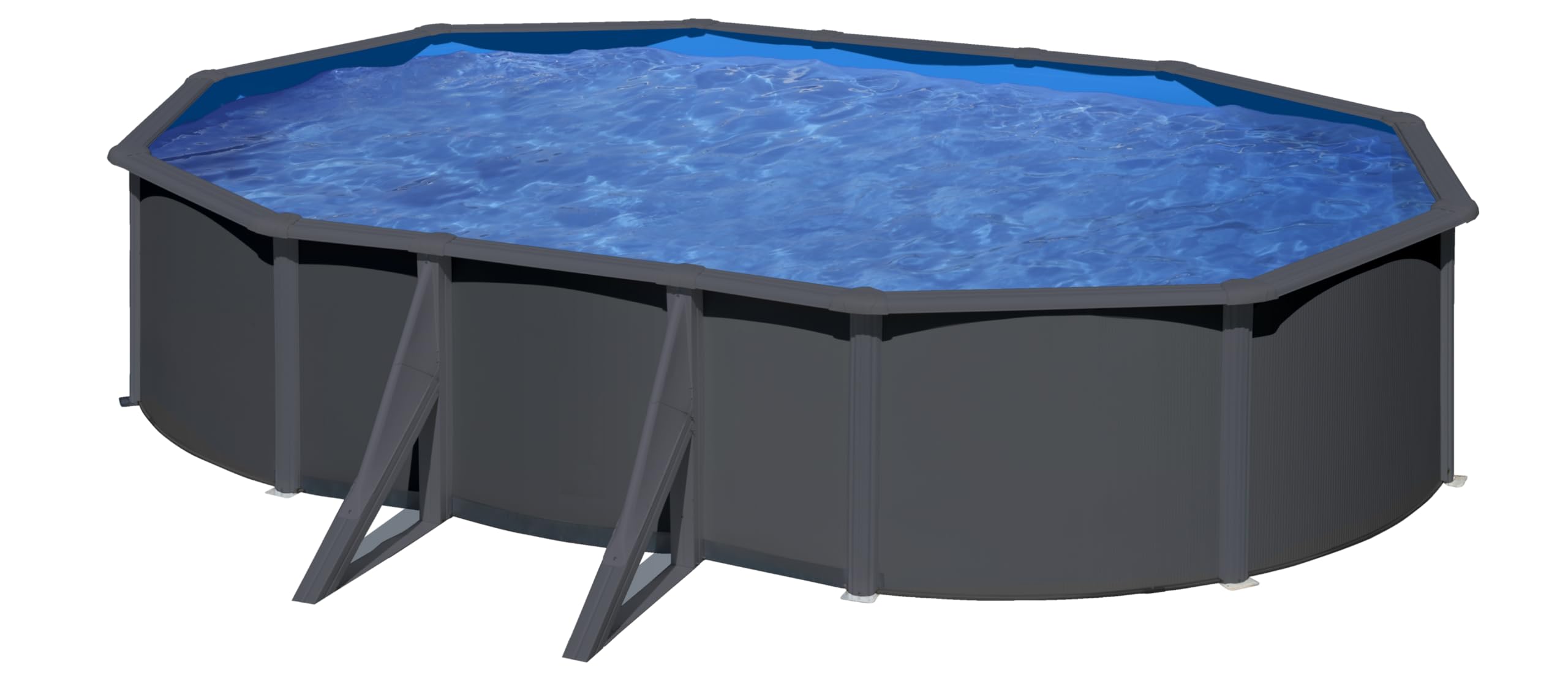 Gre KIT610GY Piscina de Acero Elevada, Ovalada con Aspecto Acero Gris Antracita, Piscinas Desmontables para Jardín, 610 x 375 x 120 cm, Kea