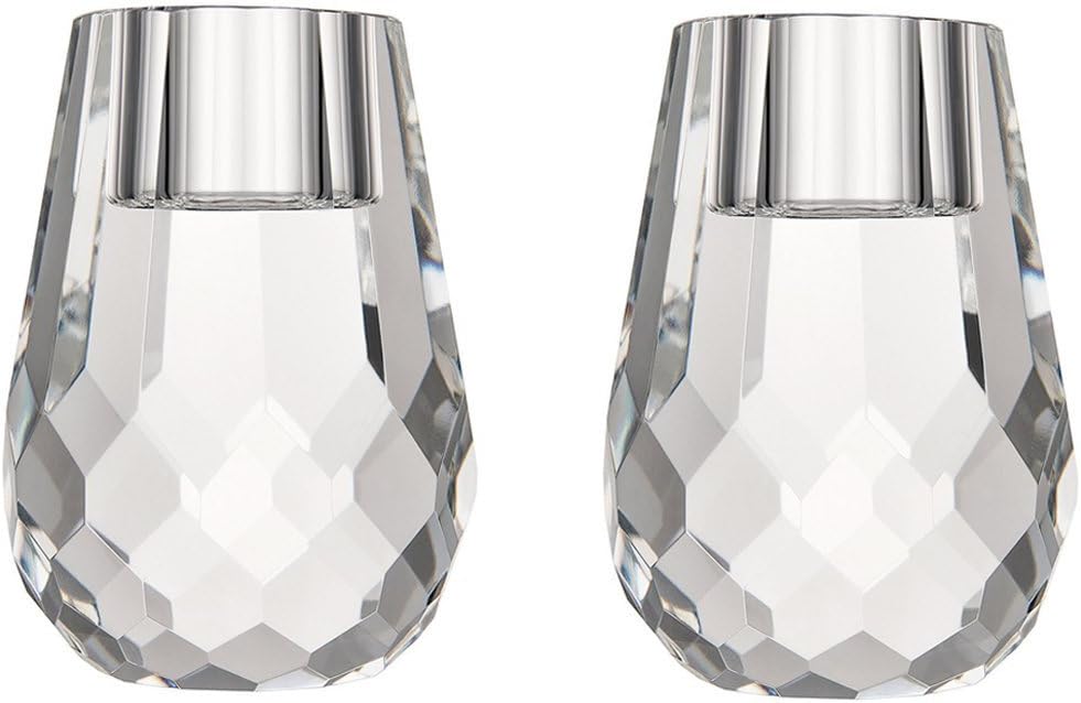 Crystal Candle Holder Honeycomb Designed Hand Cut Crystal Household Taper Candlesticks Banquet Decorations for Dinner 2.4x3.2Inches Pack of 2, Clear