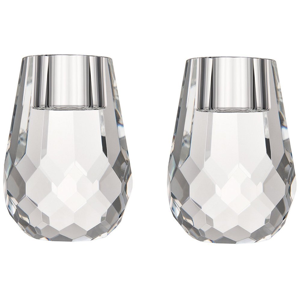 Donoucls Crystal Candle Holder Honeycomb Designed Hand Cut Crystal Household Taper Candlesticks Banquet Decorations for Dinner 2.4x3.2Inches Pack of 2, Clear