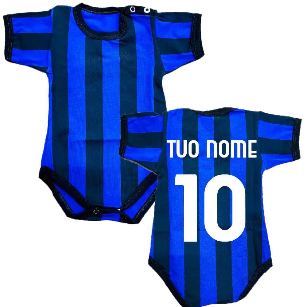 PELUSCIAMO Body Calcio Bianco Nero Rosso Nero Nero Azzurro | Bodi Neonato Tifosi | Personalizzato Con Nome e Numero | PS 32764-MIX