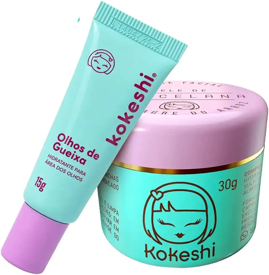 Kit Dupla Renovação Facial Kokeshi Pele Porcelana + Olhos de Gueixa | Creme Clareador Facial e Hidratante para Área dos Olhos | Auxilia na Redução de Manchas e Olheiras