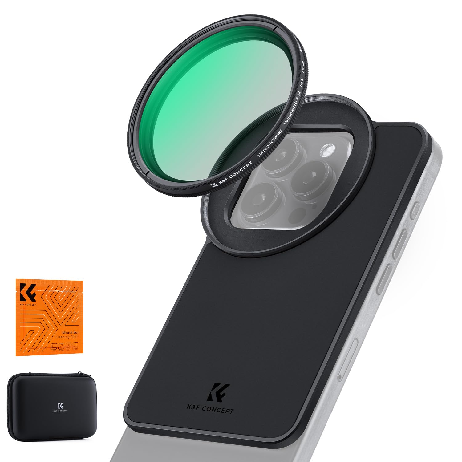K&F CONCEPT Magnetischer Polfilter 67mm, 67mm Variablem ND2-32 Filter, mit 6,7 Zoll Telefonfilter-Montageadapter, Objektivfilter-Montageadapter, kompatibel mit iPhone 16/15/14 Pro Max, 16/15/14 Plus