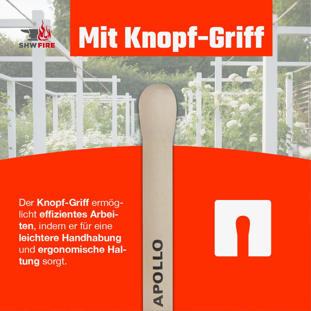 SHW-FIRE Apollo-Spaten - 1/2 poliert, umgebogener Tritt und Buchenstiel | Made in Germany | Für Garten- & Erdarbeiten |Umgraben & Ausheben | Halbpoliertes Blatt| Mit Tritt | Schmiedequalität