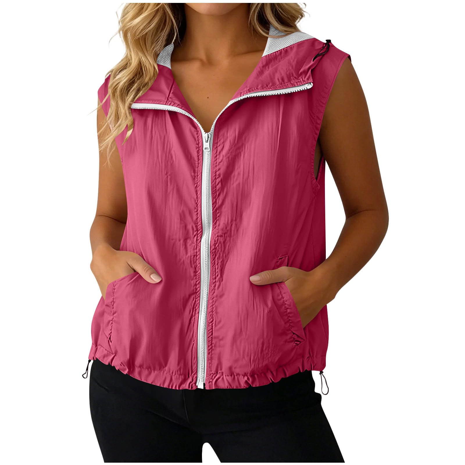 Lightweight Vest for Women Casual Loose Full Zip Sleeveless with Pockets Summer Fishing Running Hiking Outerwear Outdoor Sports Tops Hooded Vest Vest-picture-45