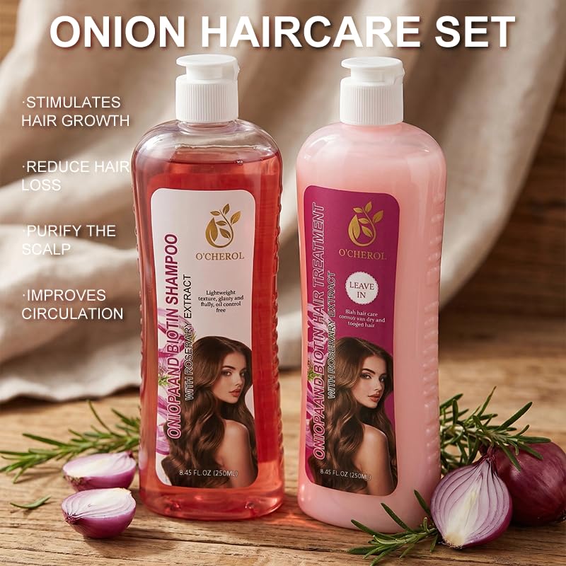 O'CHEROL Onion Hydrosol Shampoo with Biotin & Rosemary Shampoo and Conditioner Set for Hair Growth, Natural Organic Hydrating Moisturizing Formula for Dry Hair, Oil Control, Plump & Fluffy Volume
