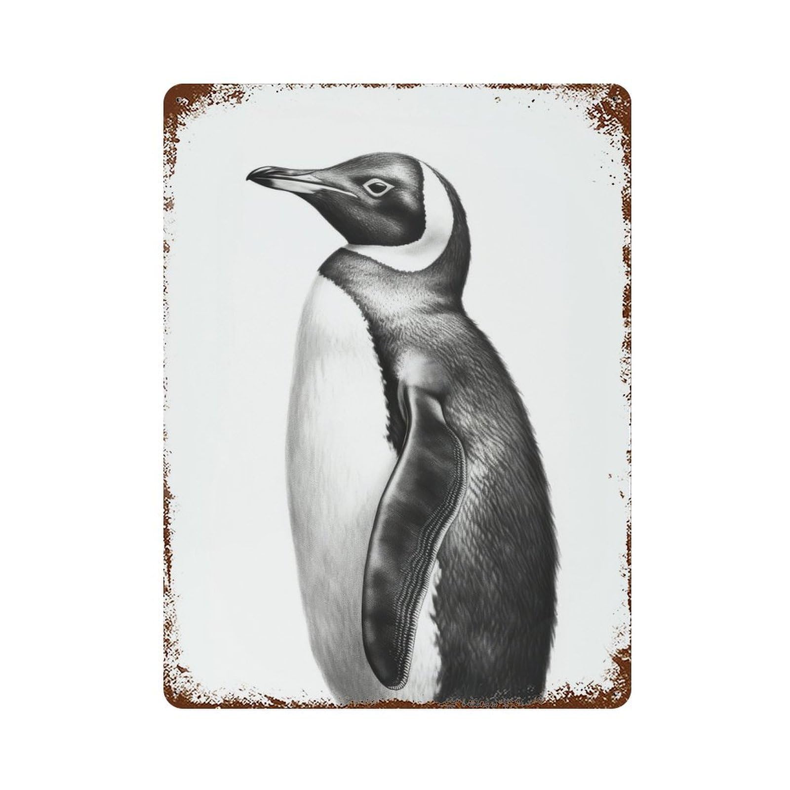 Penguin Artwork 15.7"x11.8" Aged Metal Wall Plaque, Retro Wall Decor for Farmhouse, Kitchen And Entryway Decor