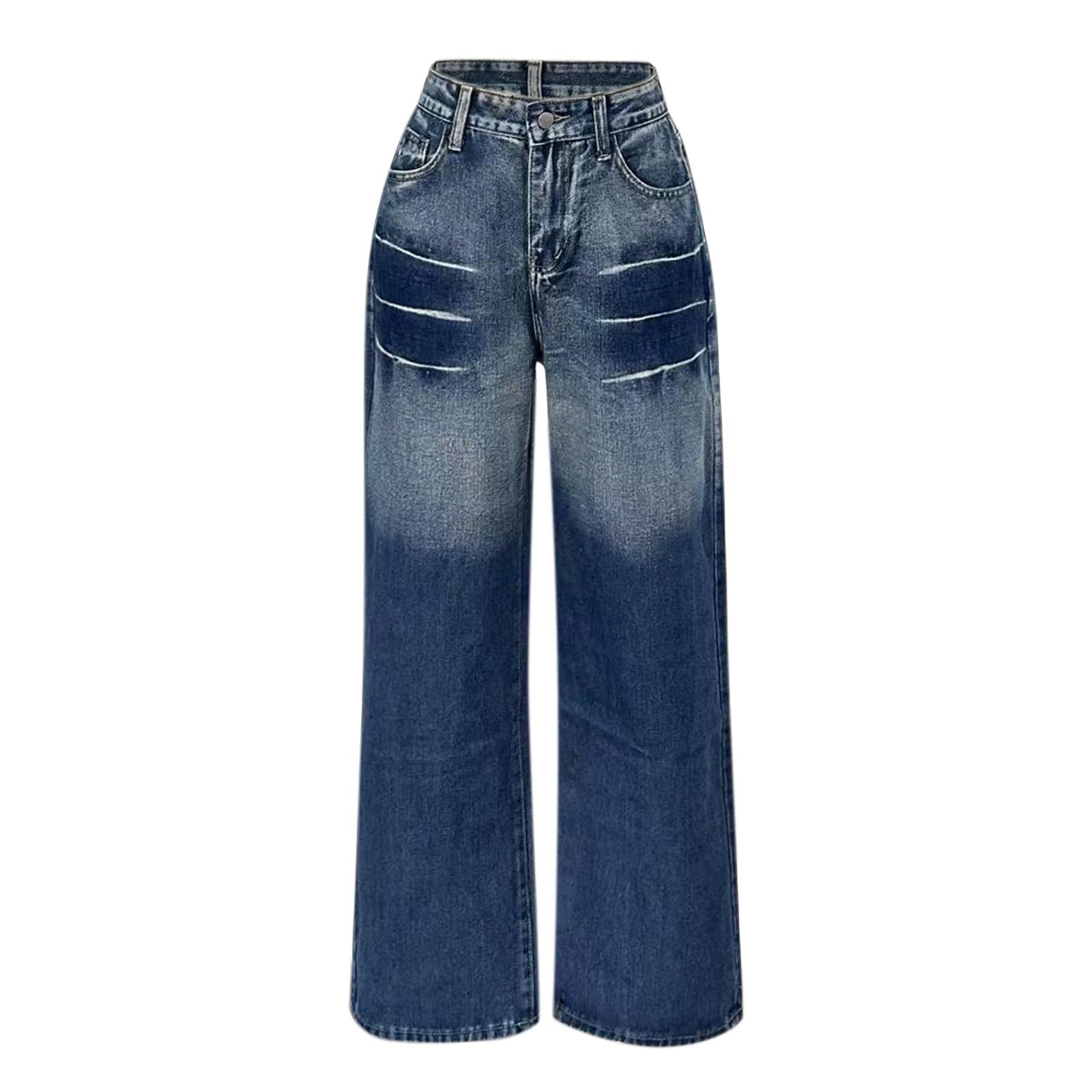 Jeans Donna Larghi Vita Alta Jeans Vita Alta Larghi Leggeri Pantaloni Baggy Curvy Gamba Larga Eleganti Pantaloni Denim Elasticizzati Casual con Tasche Comodi Pants Tempo Libero Moda Basic