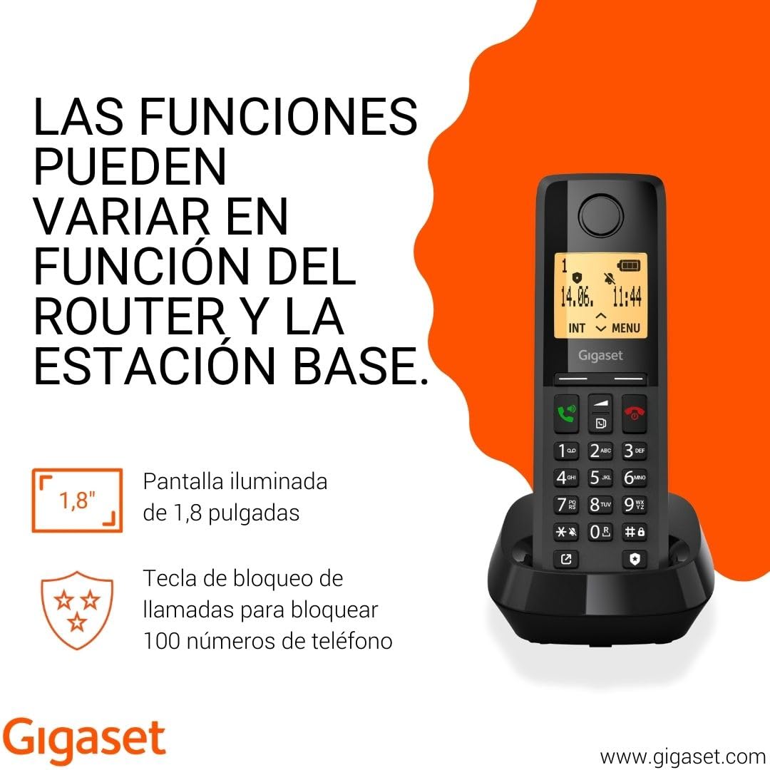 Gigaset Pure 320 - Teléfono DECT Inalámbrico - con Bloqueo de Llamadas y Función Manos Libres - Pantalla y Teclado iluminados - Agenda para hasta 100 contactos, Negro [Compatible en ES, SE]